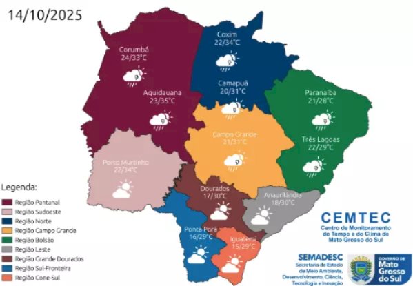 Chuva e sol: terça-feira será de instabilidades em Mato Grosso do Sul