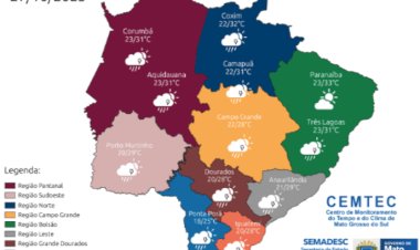 Semana começa chuvosa e com temperaturas amenas em Mato Grosso do Sul