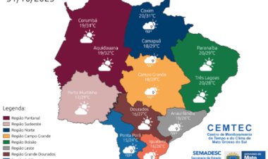 Outubro encerra com temperaturas amenas e chance de chuva em MS