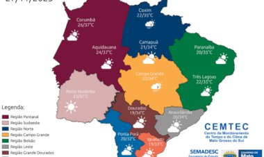 Quinta-feira será quente e com chance de chuvas isoladas em Mato Grosso do Sul