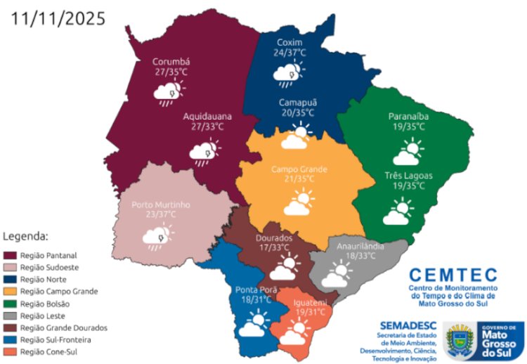 Hidrate-se: terça-feira será quente e de tempo seco em Mato Grosso do Sul