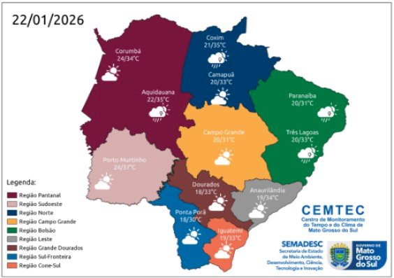 Sem previsão de chuva, quinta-feira deve repetir o calor de quarta em Campo Grande