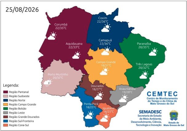 Tempo começa firme, mas instabilidades aumentam chance de chuva em MS nesta terça